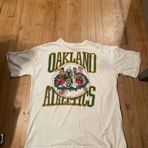 OP White T-Shirt with Green and Yellow Accents